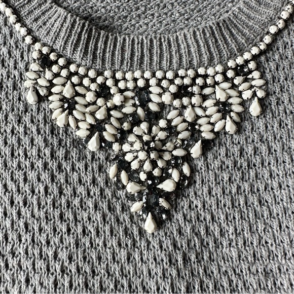 Grey Rhinestone Embellished Sweater - Picture 2 of 5